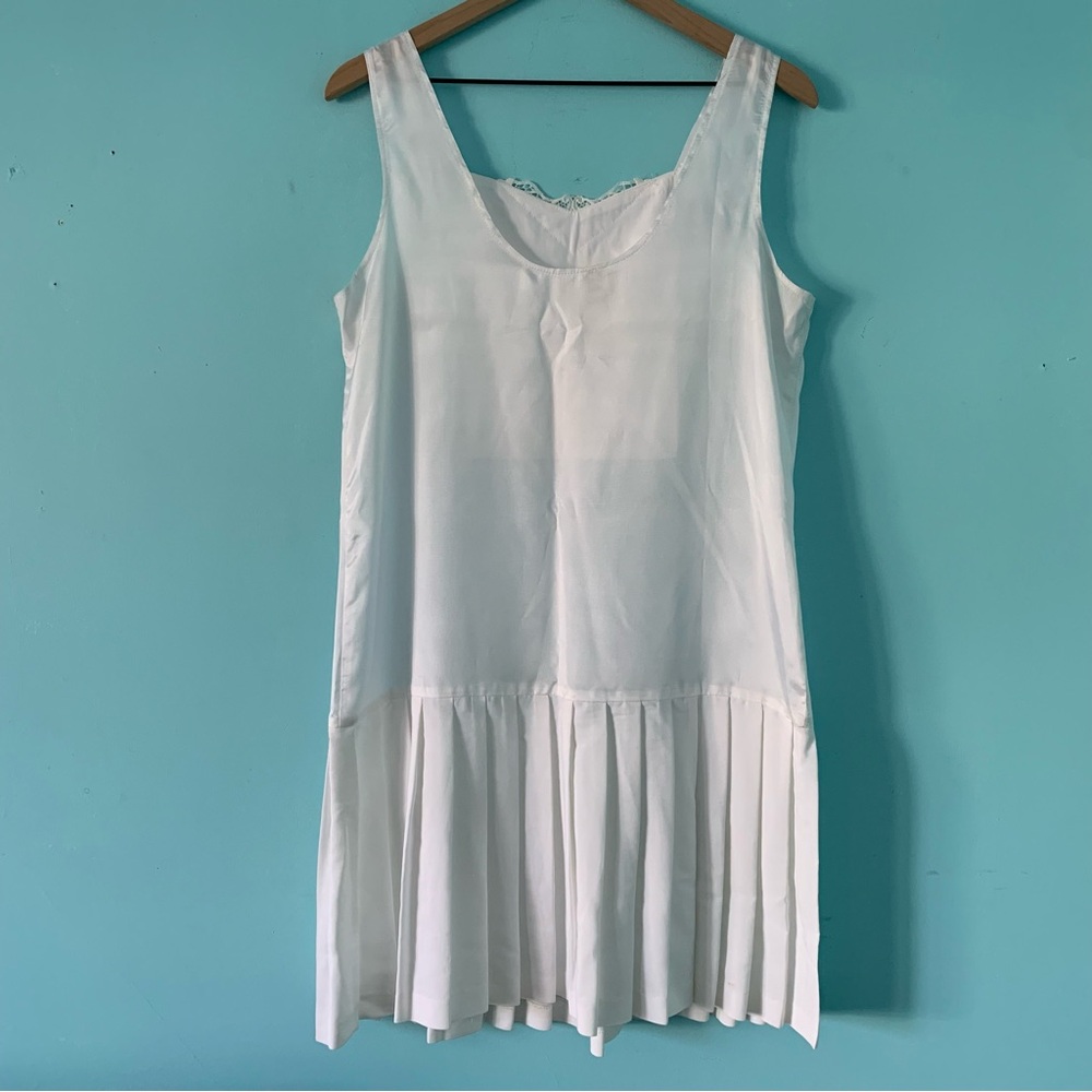 Vintage Crochet Lace Pleated Drop Waist Vintage Slip Dress White 12 USA 1940’s - Picture 6 of 7